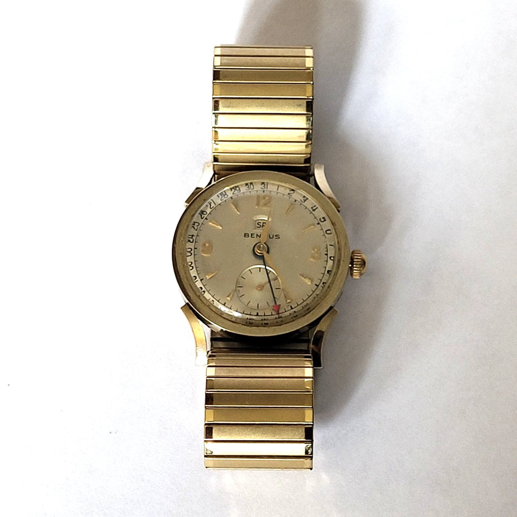 Vintage Benrus Men's Date Pointer Swiss Watch 10K Gold Filled